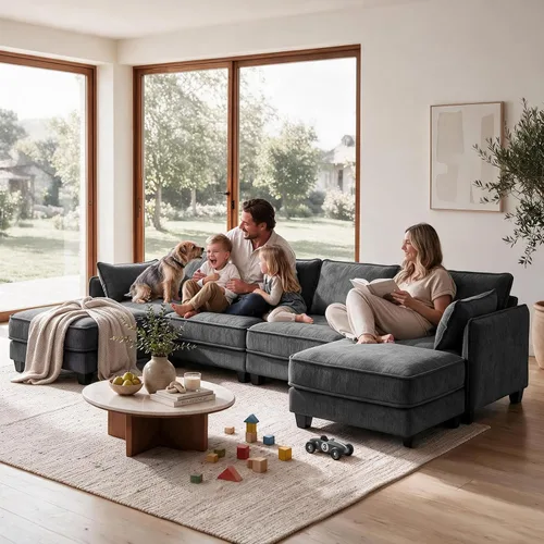 Vista 8 de Sofá modular en forma de U, sofá de nube de 116" para sala de estar Gris-oscuro