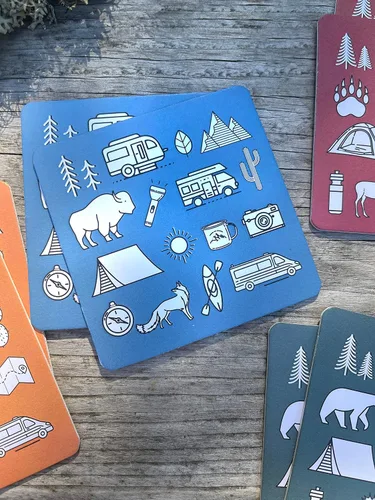 Vista 7 de Outdoor Nature Lover's Camping Adventure Themed Reusable Paper Drink Coaster Assorted Set of 8
