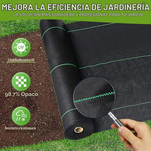 Vista 3 de Tela de barrera de malezas resistente de 4 x 100 pies, tapete de control de malas hierbas de 3.2 onzas, tapete de jardinería para bloques de malas
