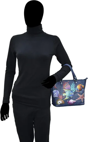 Vista 4 de Anuschka Bolso mediano de cuero genuino pintado a mano original para mujer