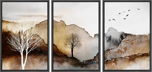 Vista 68 de NWT Lienzo enmarcado para pared, juego de arte en acuarela pastel, bosque de montaña oscura, naturaleza silvestre, ilustraciones de arte moderno