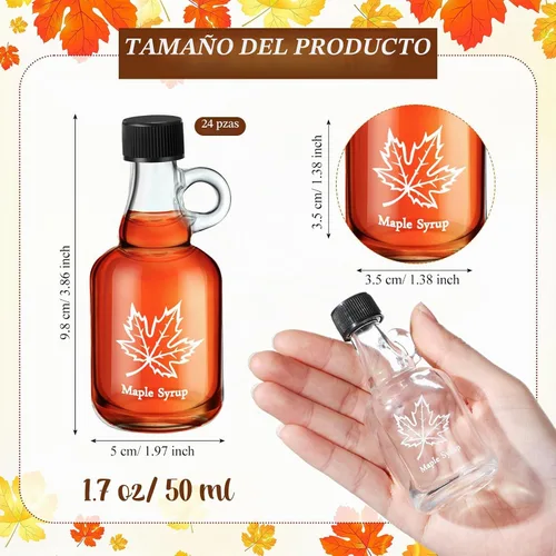 Vista 3 de Havawish 24 botellas de vidrio de 1.7 onzas para jarabe de arce con asa de bucle y tapas de plástico, pequeños frascos vacíos para regalo