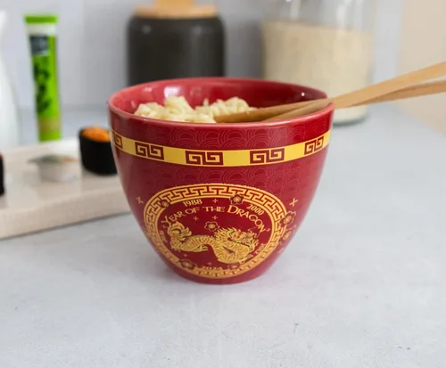 Vista 4 de Boom Trendz Year Of The Dragon - Juego de cerámica del zodiaco chino Incluye cuenco de fideos ramen de 16 onzas y palillos de madera, plato
