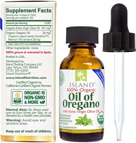 Vista 3 de Island Nutrition, Aceite de orégano orgánico en gotas líquidas (1 fl oz) - Mezcla de aceite de orégano orgánico y aceite de oliva, cultivado