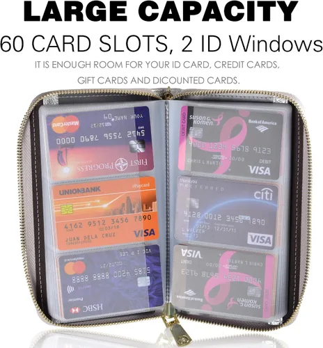 Vista 3 de Easyoulife - Monedero de cuero con cremallera, billetera portatarjetas para mujer, bloqueo RFID