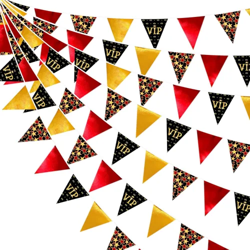 Vista 9 de Decoraciones de fiesta de casino de 32 pies, pancarta roja y negra, bandera triangular, banderines de tela para noche de juegos, temática de Las