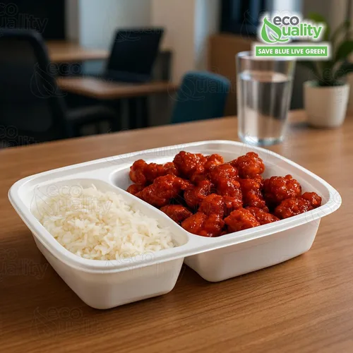 Vista 6 de EcoQuality Paquete de 25 recipientes blancos para preparación de comidas, 2 compartimentos con tapas, caja Bento para almacenamiento de alimentos