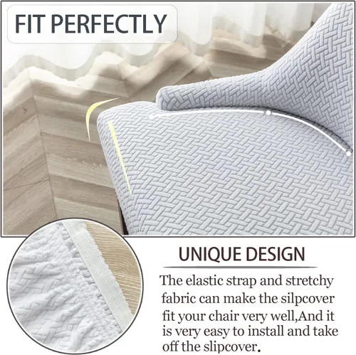 Vista 41 de Paquete de 2 fundas para silla lateral con respaldo de ala, fundas elásticas para sillas con respaldo geométrico rómbico, fundas para silla