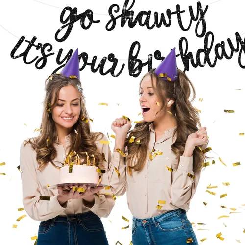 Vista 6 de BEISHIDA Pancarta Black Go Shawty It's Your Birthday de 11.4 pies, SIN BRICOLAJE - Pancarta de Feliz Cumpleaños con Purpurina Tema Hip Hop - Negro