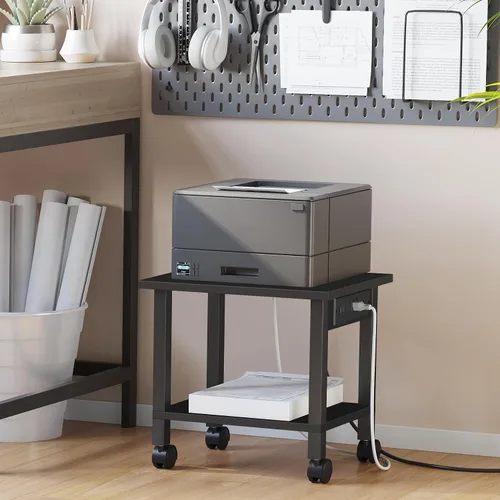Vista 2 de TUTOTAK Soporte de impresora de 2 niveles, carrito de impresora rodante con tomas de corriente y puertos USB, mesa de impresora móvil con ruedas