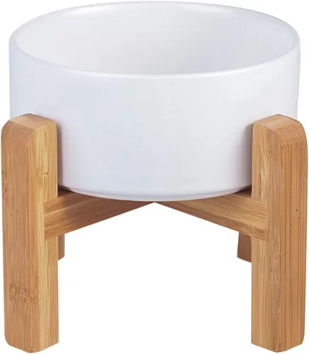 Vista 10 de Cuenco elevado de cerámica para gatos - Cuenco de comida para gatos con soporte de bambú - Plato elevado de comida para perros para cachorros - Verde