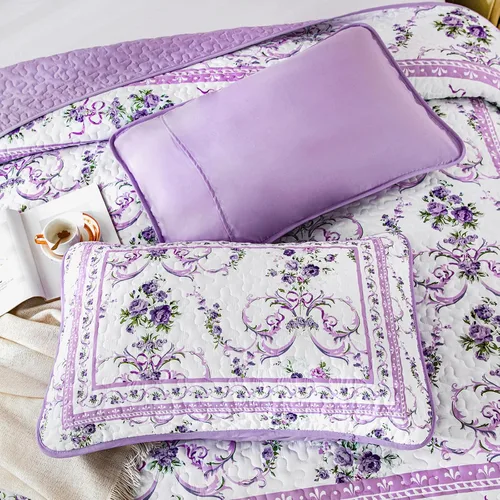 Vista 7 de Anibedding Juego de edredón Queen morado, 3 piezas con patrón floral
