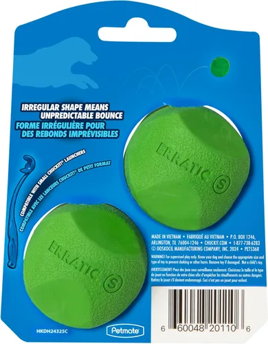 Vista 3 de Chuckit! Erratic Dog Ball - Juguete interactivo para perros, rebotes impredecibles, pequeño de 2 pulgadas para razas pequeñas y cachorros, paquete
