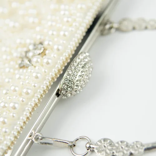 Vista 4 de Ofuleo Bolsos de mano de perlas de lujo, bandolera de cristal para mujer, para boda, noche, fiesta casual, Blanco