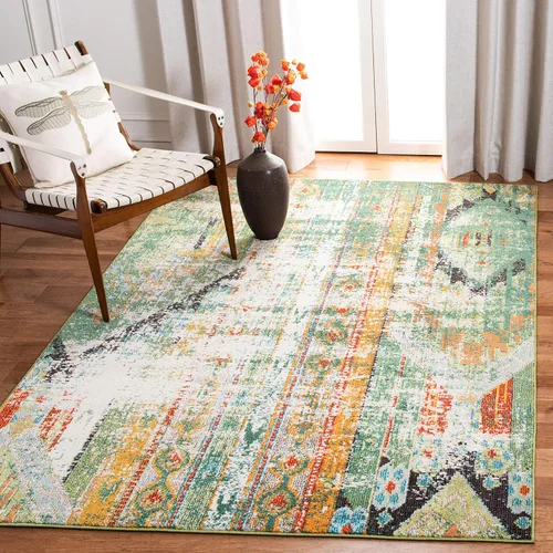 Vista 22 de SAFAVIEH Madison Collection - Alfombra decorativa de 2 pies 2 pulgadas x 4 pies, verde y naranja, diseño tribal envejecido, no desprende pelusa