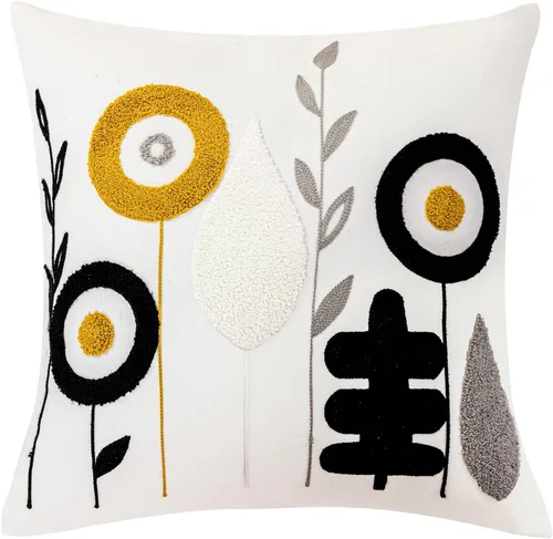 Vista 12 de vctops Funda de almohada decorativa de lino con bordado floral bohemio para sofá, cama (margarita, 18 x 18 pulgadas)
