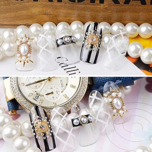 Vista 2 de 990 calcomanías autoadhesivas de perlas, calcomanías de perlas blancas con parte trasera plana para belleza facial, maquillaje, arte de uñas