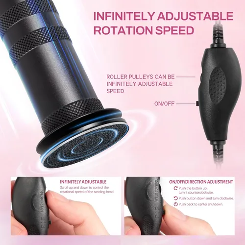 Vista 5 de Krofaue 1200RPM - Removedor eléctrico de callos para pies, 60 piezas, papel de lija, color negro
