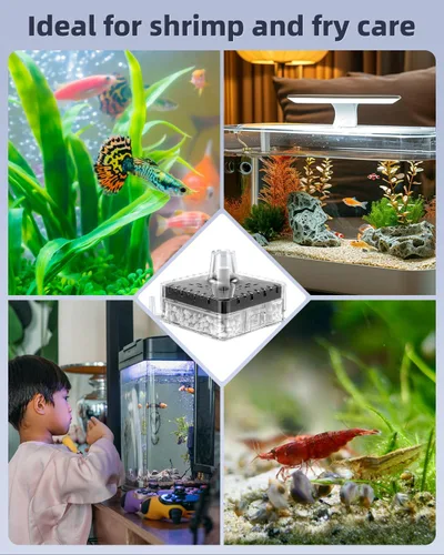 Vista 7 de Pawfly Filtro de esponja para acuario, filtro de tanque de peces pequeño con espuma y piedra de aire, filtro de esponja para peceras de hasta 5