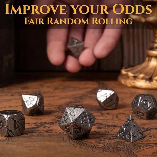 Vista 4 de Dados de metal con ruinas de hierro agrietado + dados de metal dorado con grietas azules
