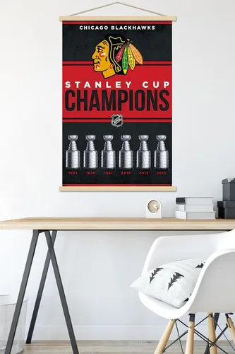Vista 5 de Trends International NHL Chicago Blackhawks - Póster de pared Champions 23, 22.37 x 34.00 pulgadas, paquete de impresión premium y colgador