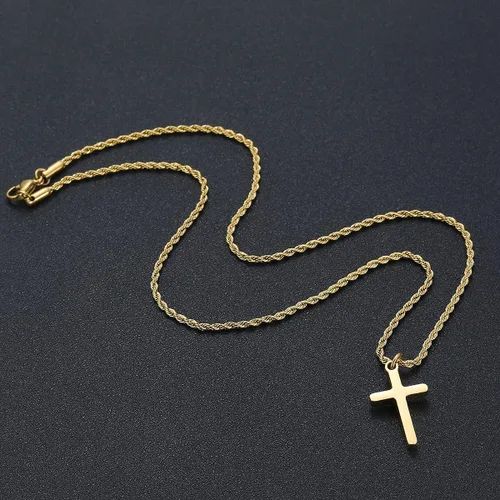 Vista 5 de Collar de cruz para niño de acero inoxidable colgante de cruz pequeña cadena de cuerda giratoria regalo de joyería de fe simple para hombres mujeres