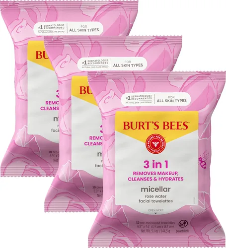 Vista 9 de Toallitas faciales Burt's Bees de limpieza facial, toallitas desmaquillantes, limpiador micelar hidratante 3 en 1 con agua de coco y loto, 90