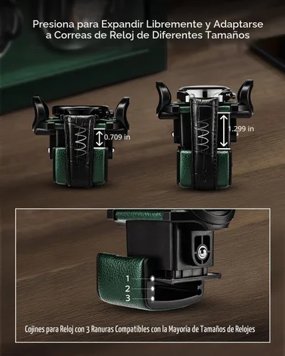 Vista 4 de VLANDO - Bobinadora doble para relojes automáticos con bandeja de joyas, color verde