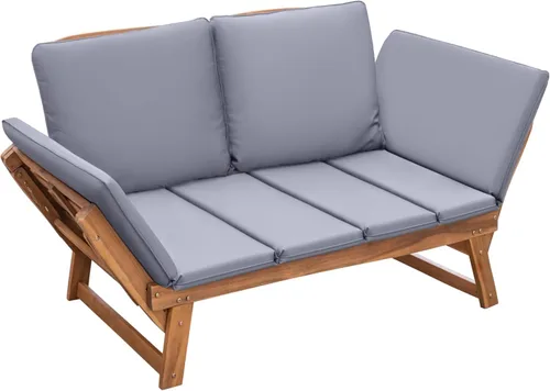 Vista 7 de Devoko Outdoor Couch Acacia Wood Outdoor Sofa Balcony Furniture (Grey)