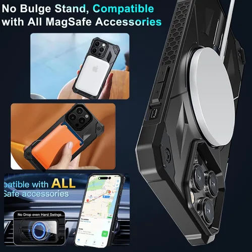 Vista 3 de Funda MagSafe compatible con iPhone 14 Pro, soporte magnético plegable invisible, soporte de anillo magnético, brillante de doble capa protectora