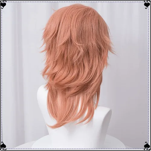Vista 6 de Anime Demon Slayer Kimetsu no Yaiba Sabito Wig Cosplay Costume Men Women Orange Pink Curly Hair Heat Resistant Synthetic Hair Wigs (Sabito)