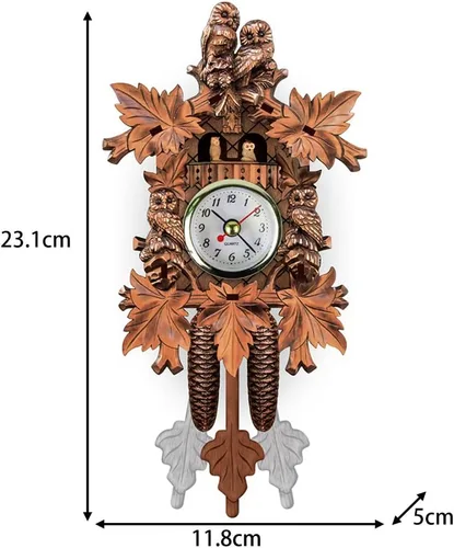 Vista 2 de Surakey Reloj de pared con forma de cuco, reloj pequeño, decoración de madera, péndulo antiguo tradicional con búho y péndulo, reloj colgante