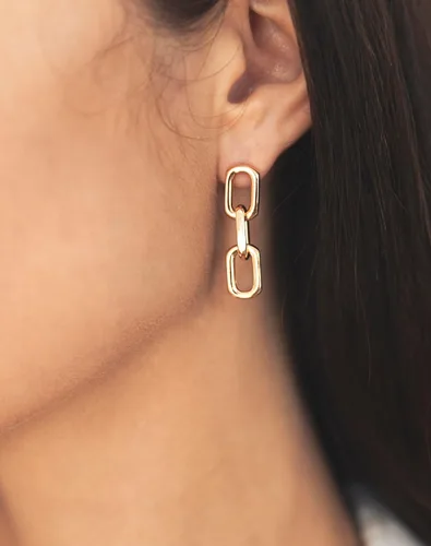 Vista 3 de Barzel - Aretes de cadena colgante simétricos chapados en oro de 18K para mujer - Hechos en Brasil