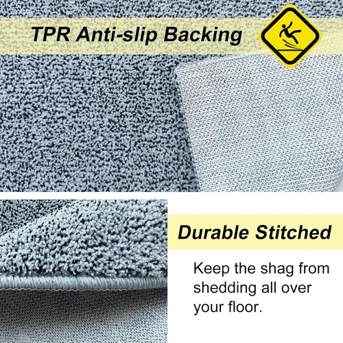 Vista 6 de HDFK Alfombra de baño antideslizante de 24 x 16 pulgadas, 2 tonos, felpilla suave, con respaldo de TPR Absorbencia sólida negro blanco Alfombra