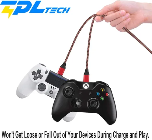 Vista 6 de TPLTECH Cable de carga para controlador de PS4, 2 unidades-15 pies Cable de carga rápido trenzado de nailon micro USB 2.0, cable de carga