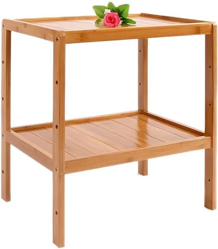 Vista 10 de Estante de almacenamiento de madera maciza con estantes ajustables, estante de almacenamiento de bambú de varios niveles para cocina, sala de estar