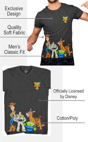 Vista 4 de Disney Toy Story Happy Crew - Camiseta para hombre, Gris Carbón jaspeado