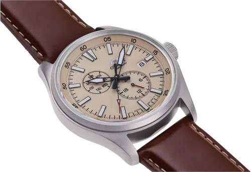 Vista 3 de ORIENT"Defender 2" reloj deportivo automático amarillo esfera marrón cuero reloj RA-AK0405Y