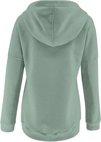Vista 111 de Sudaderas con capucha para mujer, con cuello de botón, sin botones, con cordón, manga larga, lindas, ropa para adolescentes y niñas