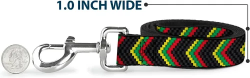 Vista 5 de Buckle-Down Correa para mascotas - Chevron Weave Negro/Rasta - 4 pies de largo - 1" de ancho