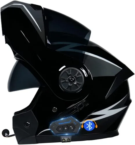 Vista 11 de Casco modular con Bluetooth abatible, de cara completa, doble visera solar, certificado por DOT, altavoz dual integrado con micrófono, cascos de 3