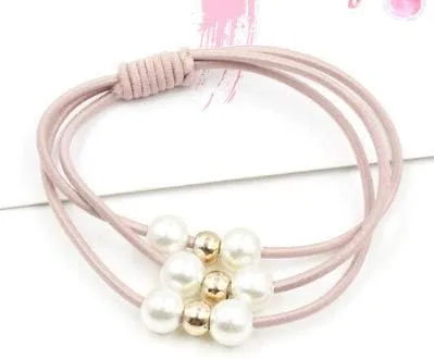 Vista 5 de Accesorios para el cabello, bandas elásticas de goma con perlas, anillo para la cabeza, banda elástica para el cabello, soporte para cola de 4PCS