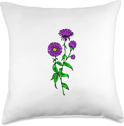 Vista 4 de Aster Floral Image Aster - Almohada gráfica de flores moradas, 16 x 16 pulgadas, multicolor
