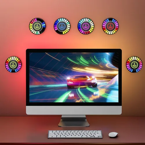 Vista 6 de Luz de ritmo de control de sonido magnético RGB colorido, luz de control de sonido recargable RGB con aplicación móvil, control de sonido ritmo