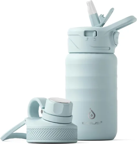 Vista 11 de IDEUS Botella de agua aislada de 12 onzas, botella de agua aislada de acero inoxidable para la escuela, botellas aisladas con pajitas a prueba