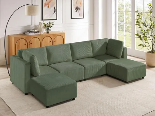Vista 7 de Sofá biplaza de 66.9 pulgadas, sofá cama modular convertible de 2 plazas de pana, moderno juego de sofá combinado gratuito para sala de estar y Beige