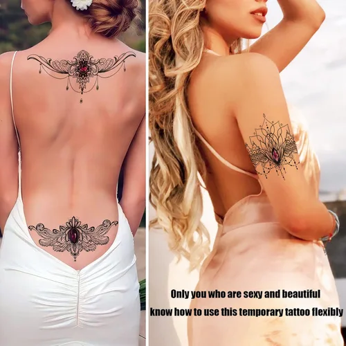 Vista 4 de Roarhowl Tatuajes de encaje, juego de tatuajes temporales sexy grande, tatuajes temporales para mujeres, vientre, espalda, cintura, muslo, arte