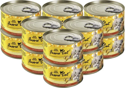 Vista 10 de Fussie Cat Super Premium - Alimento húmedo enlatado para gatos, paquete variado de 12 latas con cuenco de comida para mascotas HS (6 sabores)