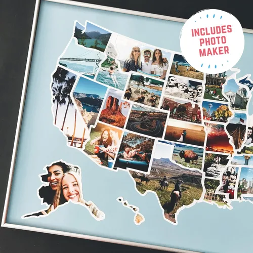 Vista 2 de 1DEA.me Mapa fotográfico de Estados Unidos - Mapa de viaje de 50 estados - 24 x 36 pulgadas - Incluye un creador de fotos seguro - Fácil de usar