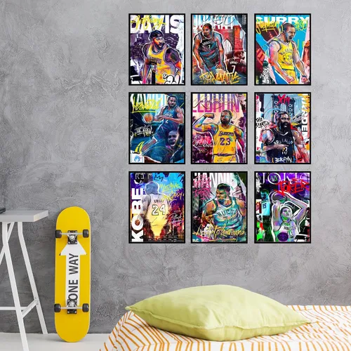 Vista 6 de Bigwig Prints Pósteres de baloncesto para dormitorio de niños, decoración de sala de baloncesto, carteles de la NBA, Steph Curry, arte de pared